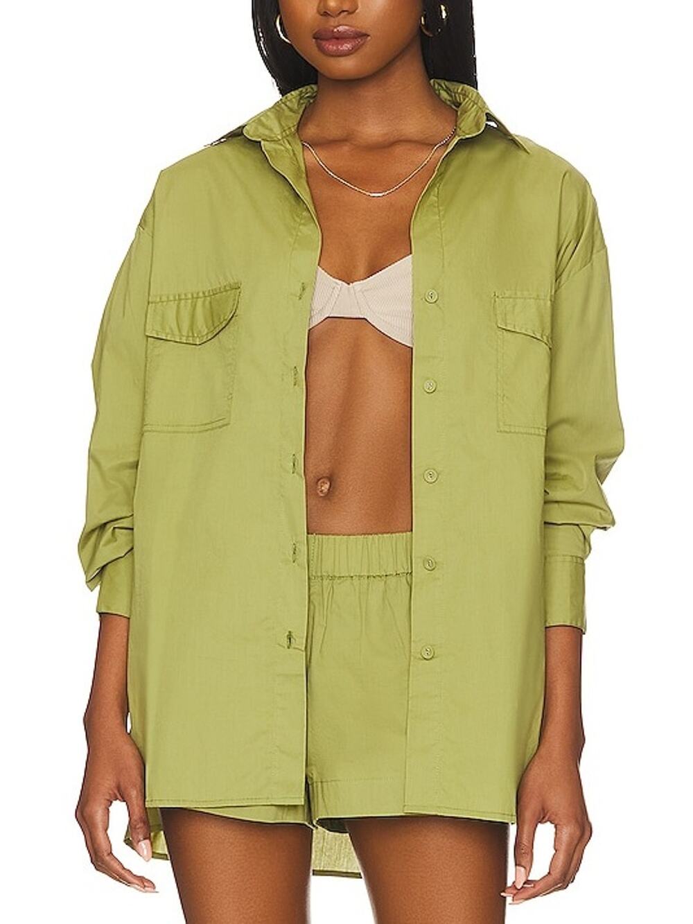 Faithfull The Brand Relaxed Green Tyde Shirt Size US 4 NWT